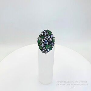 Handmade Tanzanite Aquamarine Emerald Ring 925 Silver Sz8 Multi Sizes Resizable